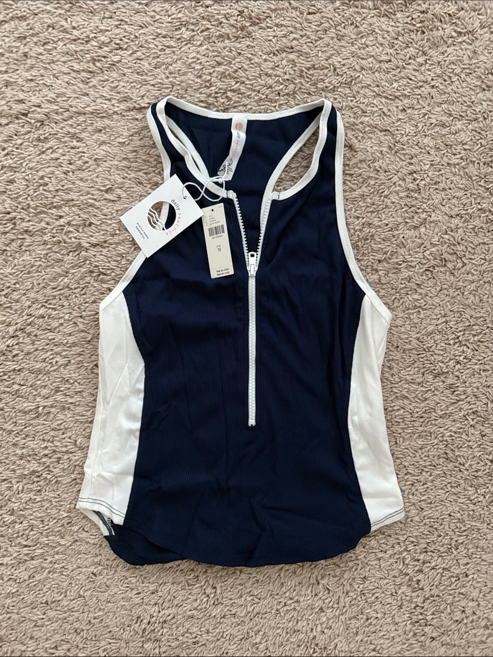 Women's Navy and White Zip-Front Racerback Tank Top